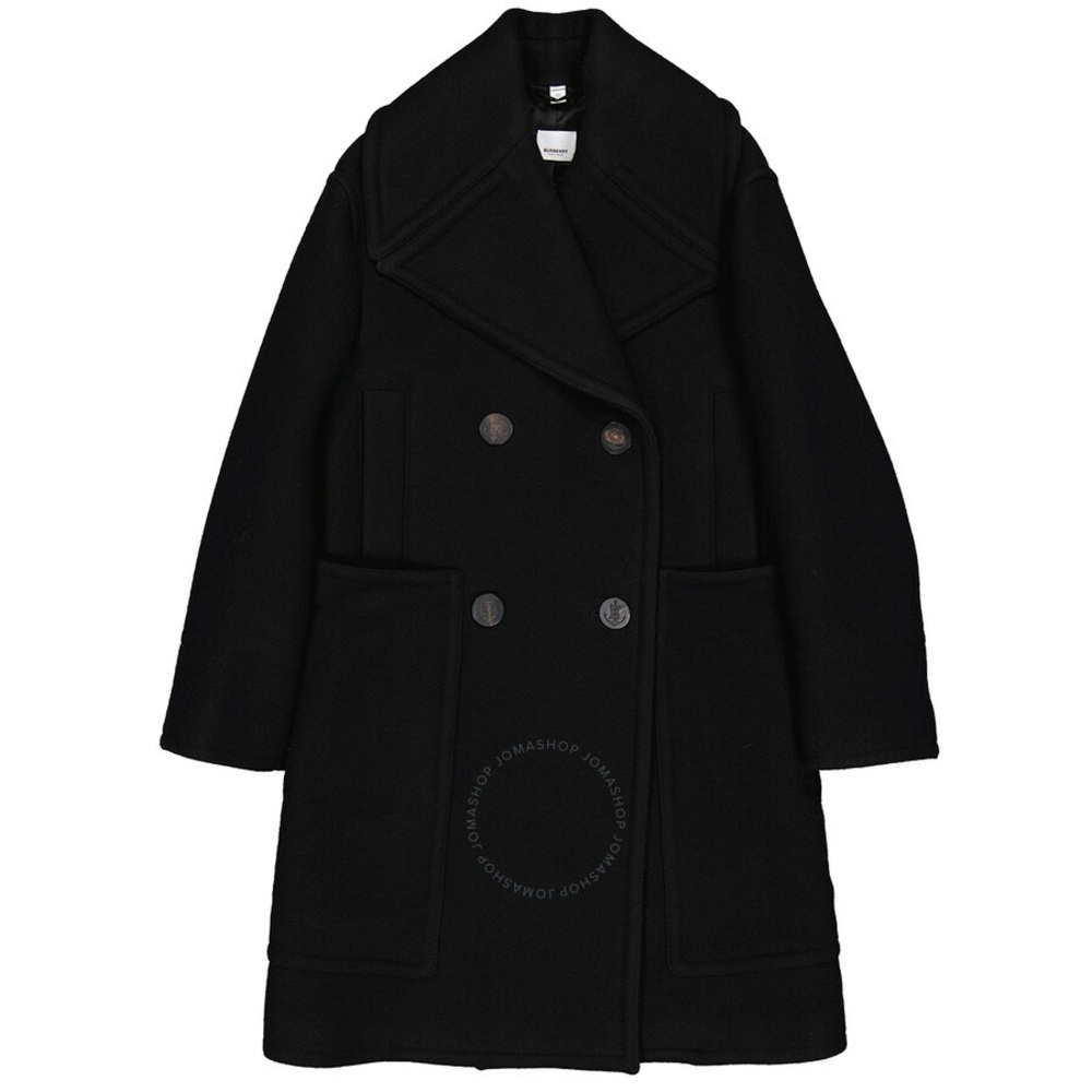BURBERRY Wool Coat Oversized Notched Collar Leather Trim Black - Picture 3 of 11